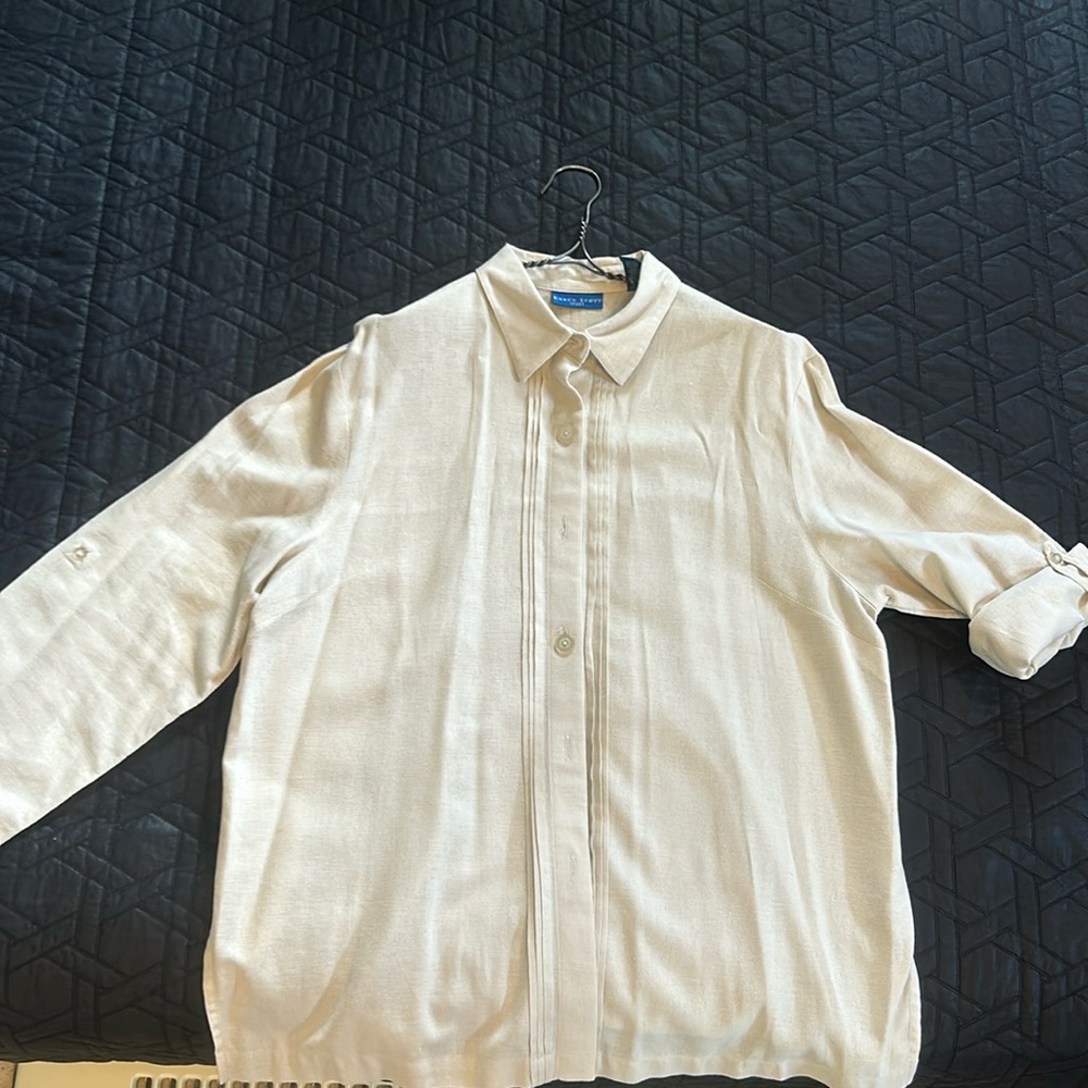 Karen Scott Sport Pleated Cream Button Down